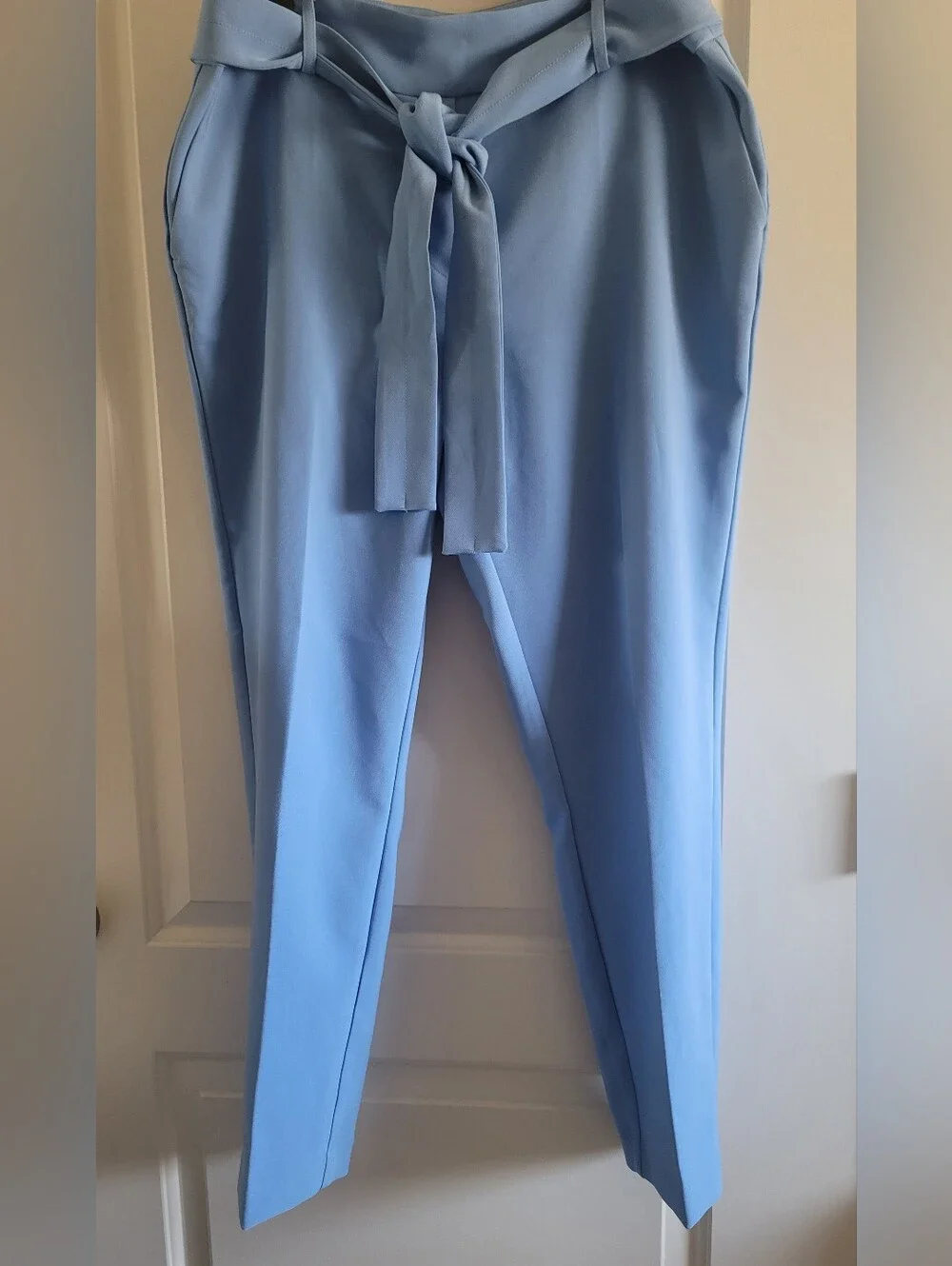 Straight-Leg Tie-Waist Pants in Light Blue